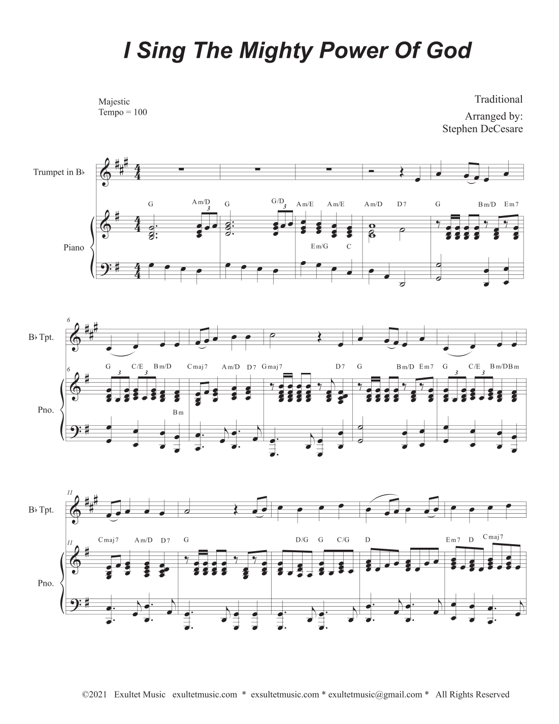 Interactive Digital Sheet Music preview of 'I Sing The Mighty Power Of God (Bb-Trumpet solo - Piano accompaniment) (arr. Stephen DeCesare)' by Stephen DeCesare, Trumpet and Piano page 1