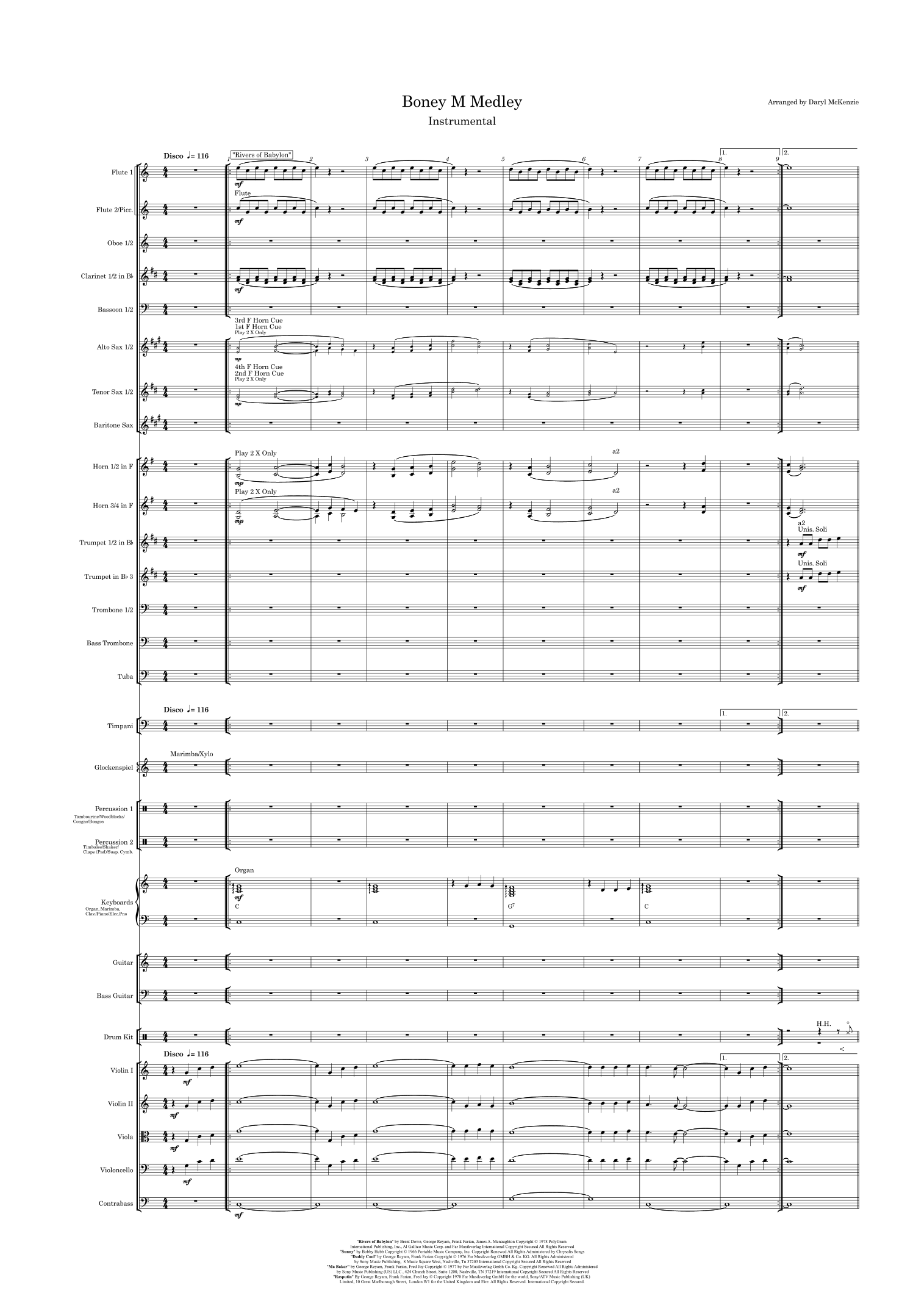 Medley: Rivers Of Babylon with Sunny, Daddy Cool, Ma Baker, and Rasputin (arr. Daryl McKenzie) by Daryl McKenzie Full Orchestra
