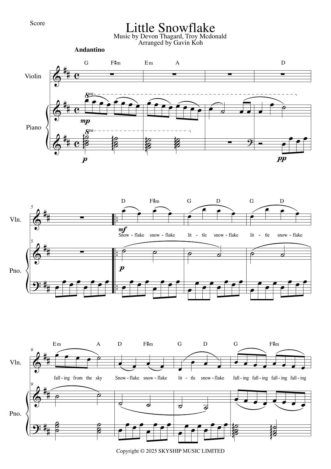 Little Snowflake (arr. Gavin Koh by Devon Thagard Sheet Music for ...