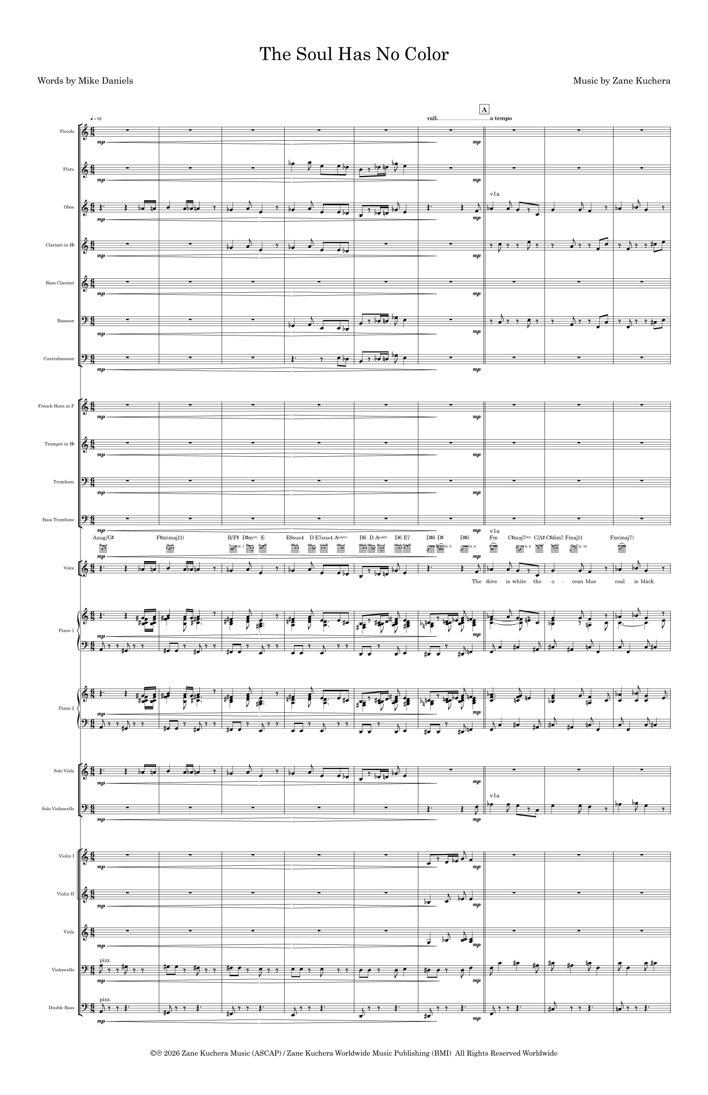The Soul Has No Color (Concert Score & Parts) by Zane Kuchera Full Orchestra