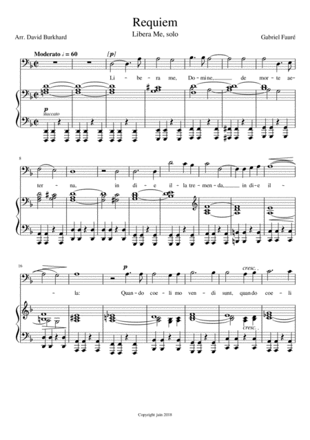Interactive Digital Sheet Music preview of 'Fauré - Libera me domine - Arr. for Baritone solo (no choir) (arr. David Burkhard)' by Gabriel Fauré, Vocal Solo page 1