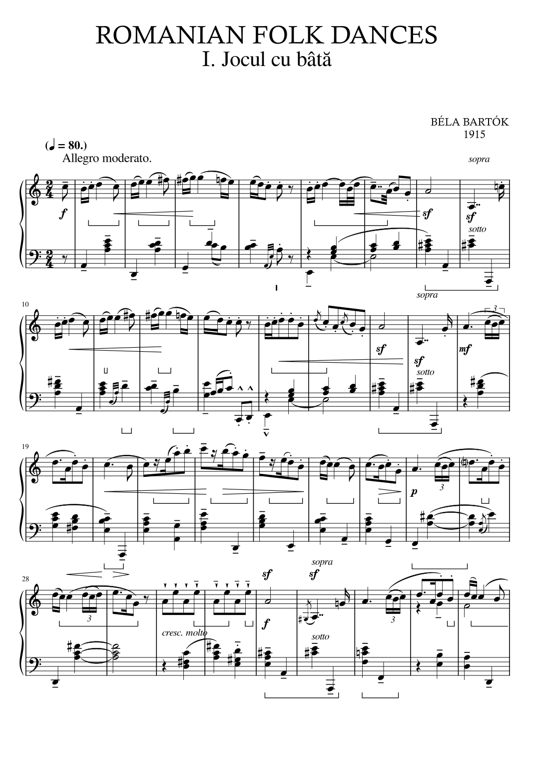 Romanian Folk Dances (arr. Unknown) por Bela Bartok Partituras para ...