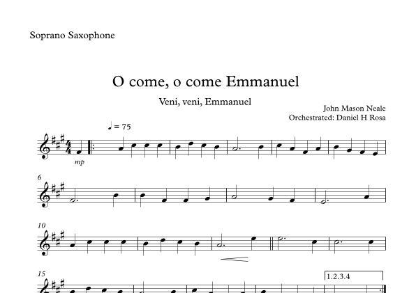 O come, o come Emmanuel - Veni, veni Emmanuel - Christmas Carol - Soprano Saxophone (arr. Daniel H Rosa) Partition Digitale