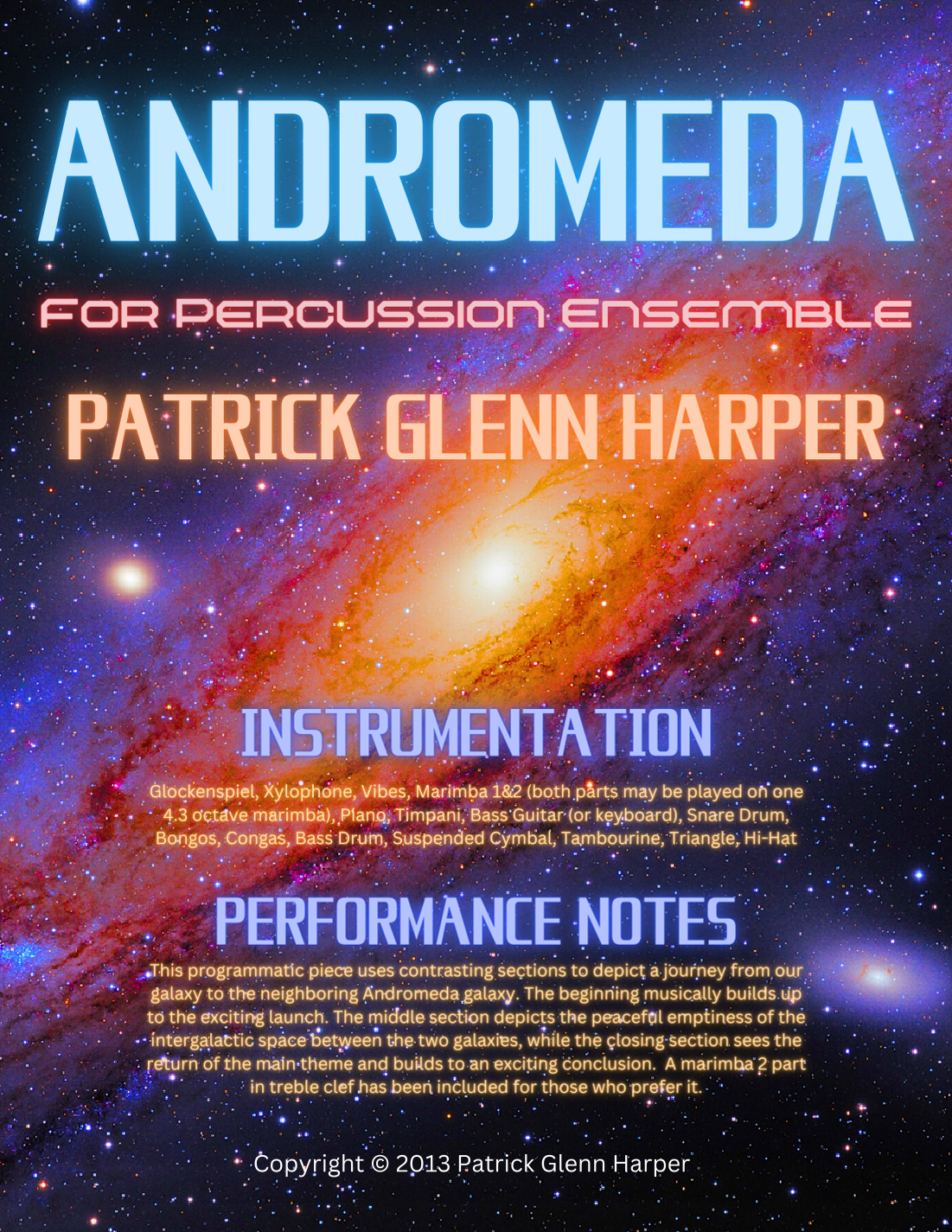 Aperçu interactif Partitions numériques> de 'Andromeda - for Percussion Ensemble' par Patrick Glenn Harper, Ensemble À Percussion page 1