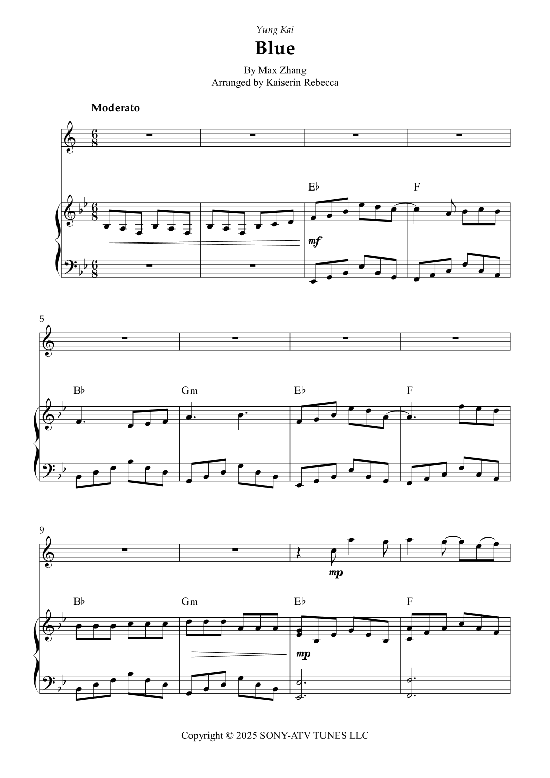 Blue (arr. Kaiserin Rebecca) by Yung Kai Sheet Music for Trumpet