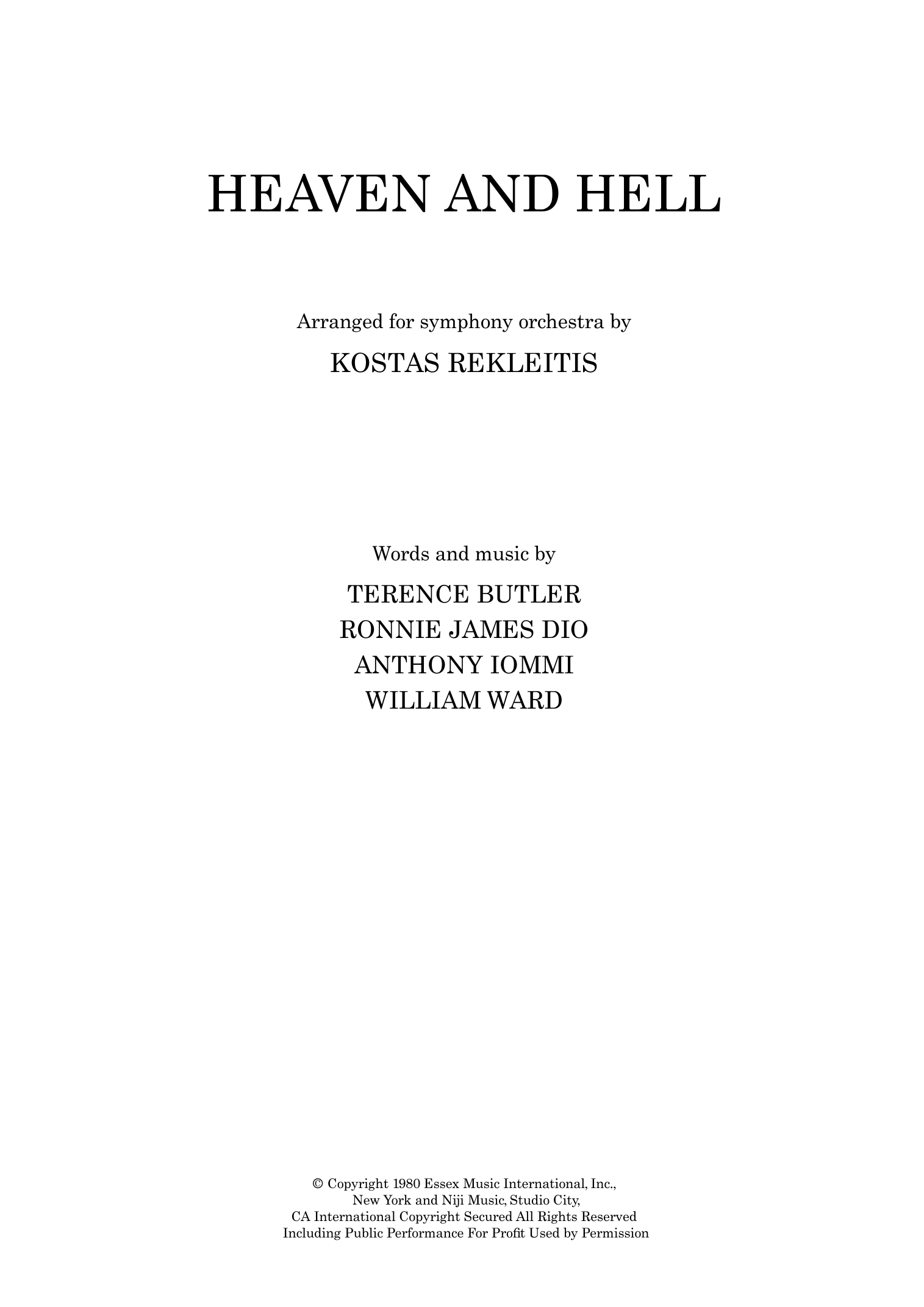 Heaven And Hell - 仅总谱 (Kostas Rekleitis 编曲) - Black Sabbath 管弦乐团 - 预览