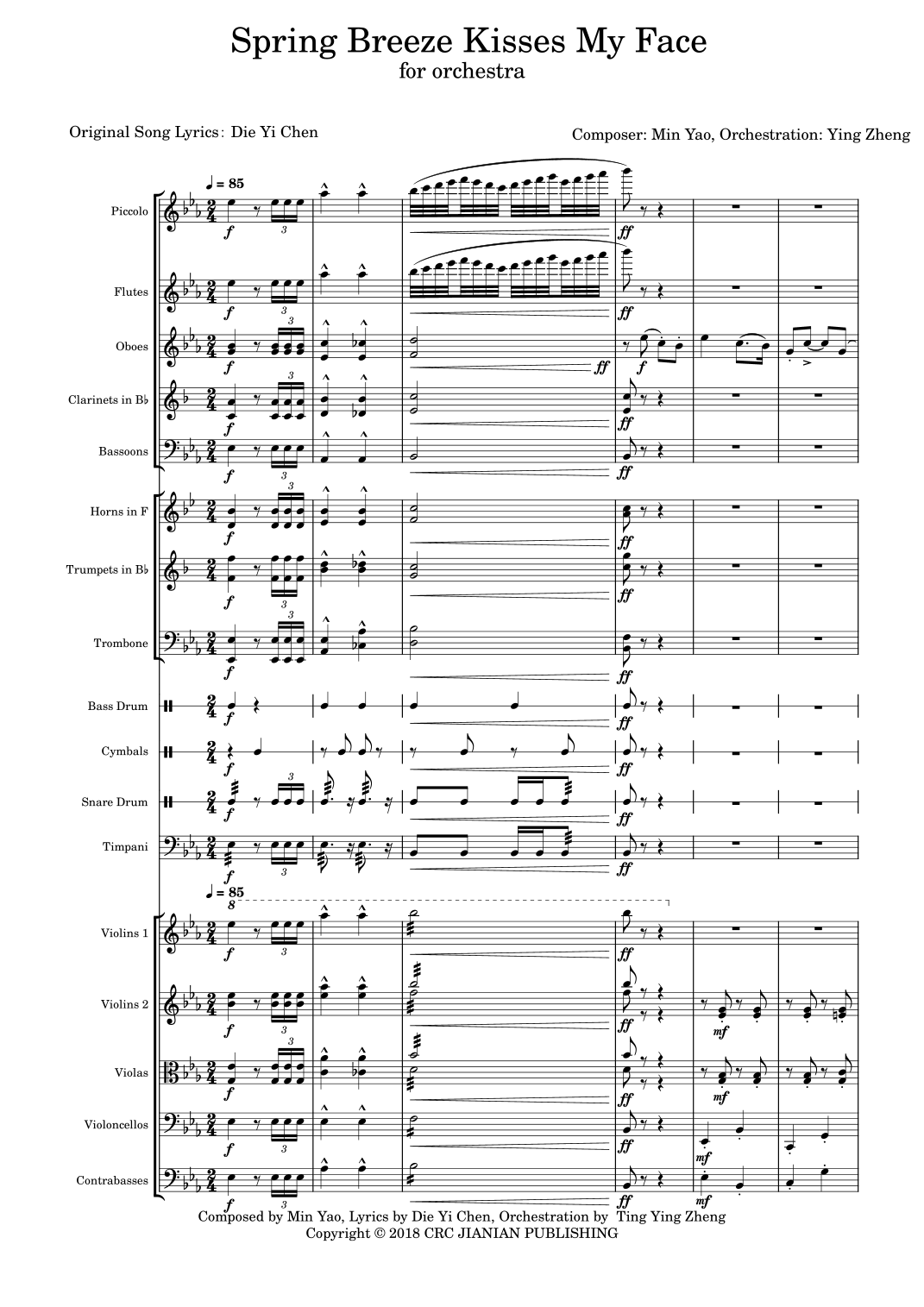 Spring Breeze Kisses My Face (春风吻上我的脸) (arr. Y1ngzhng) by Die Yi Chen 管弦乐团 - 预览