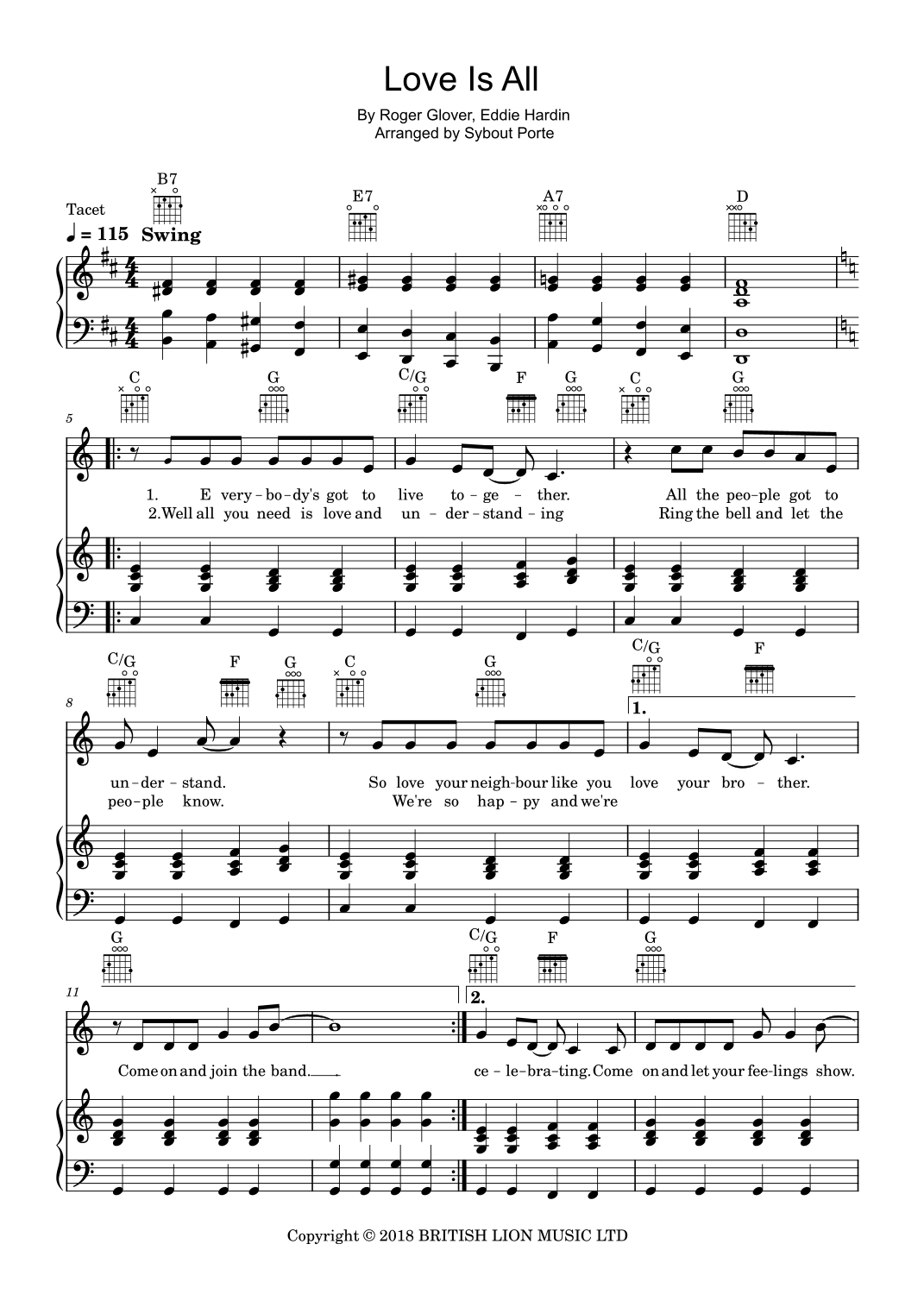 Love Is All by Roger David Glover Sheet Music for Piano, Vocal