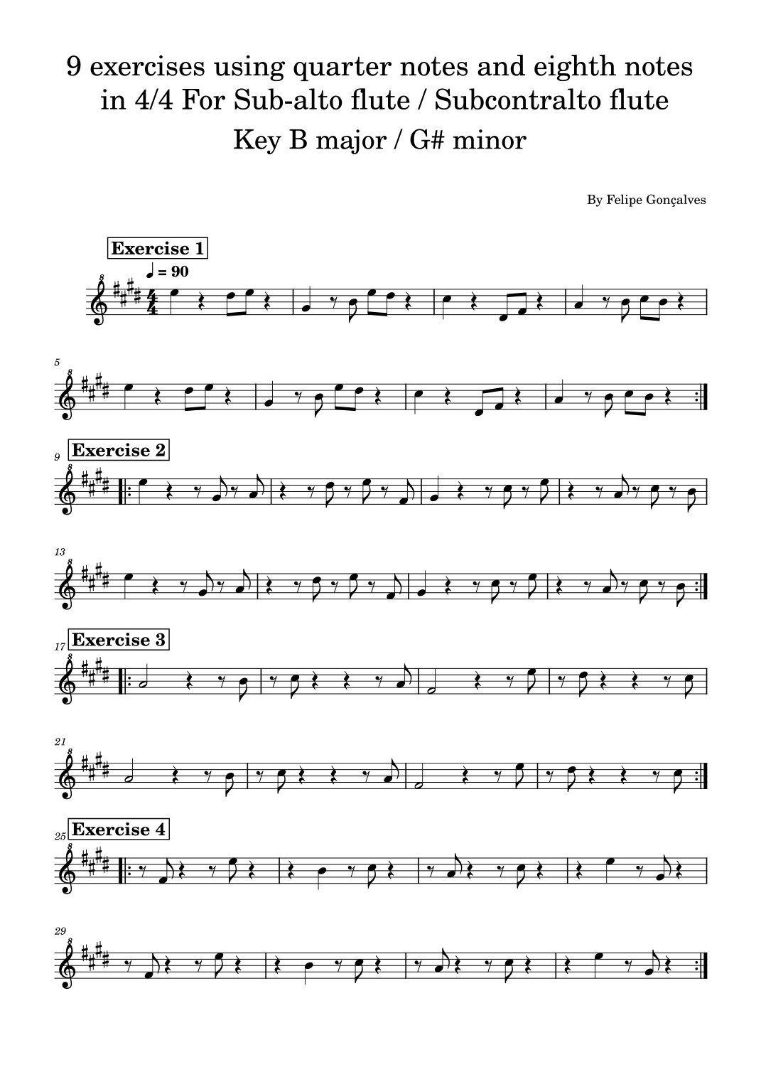 8 exercises using quarter notes & eighth notes for Subcontralto flute ...