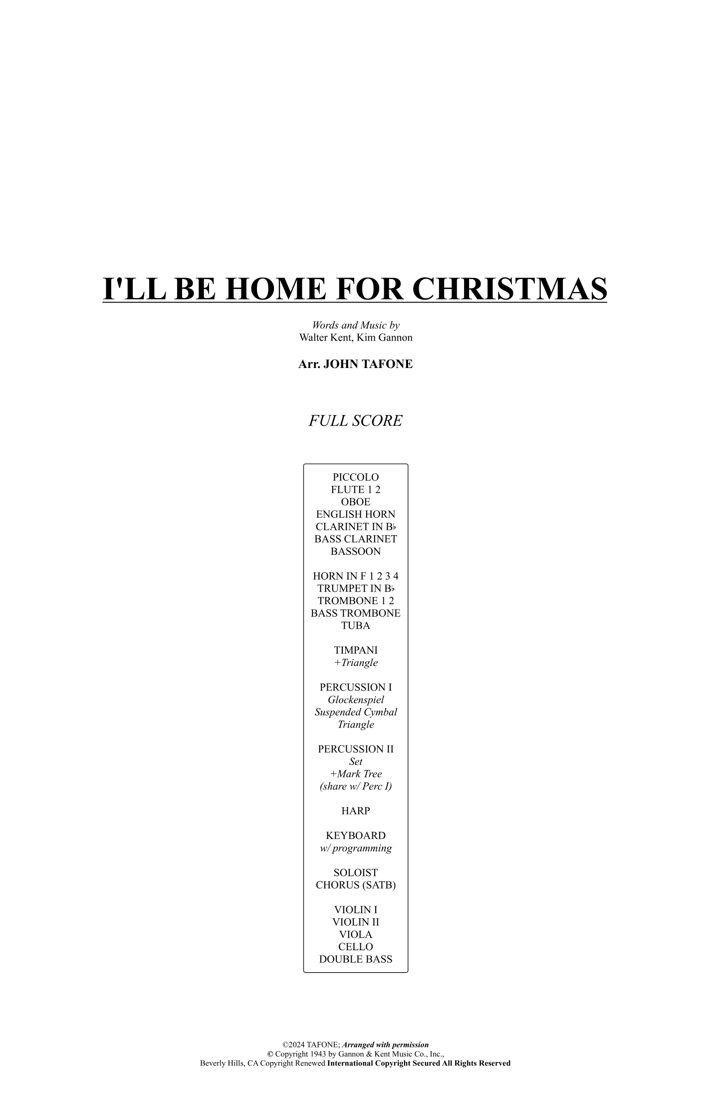 I'll Be Home For Christmas (arr. John Tafone) by Josh Groban 管弦乐团全谱 - 预览