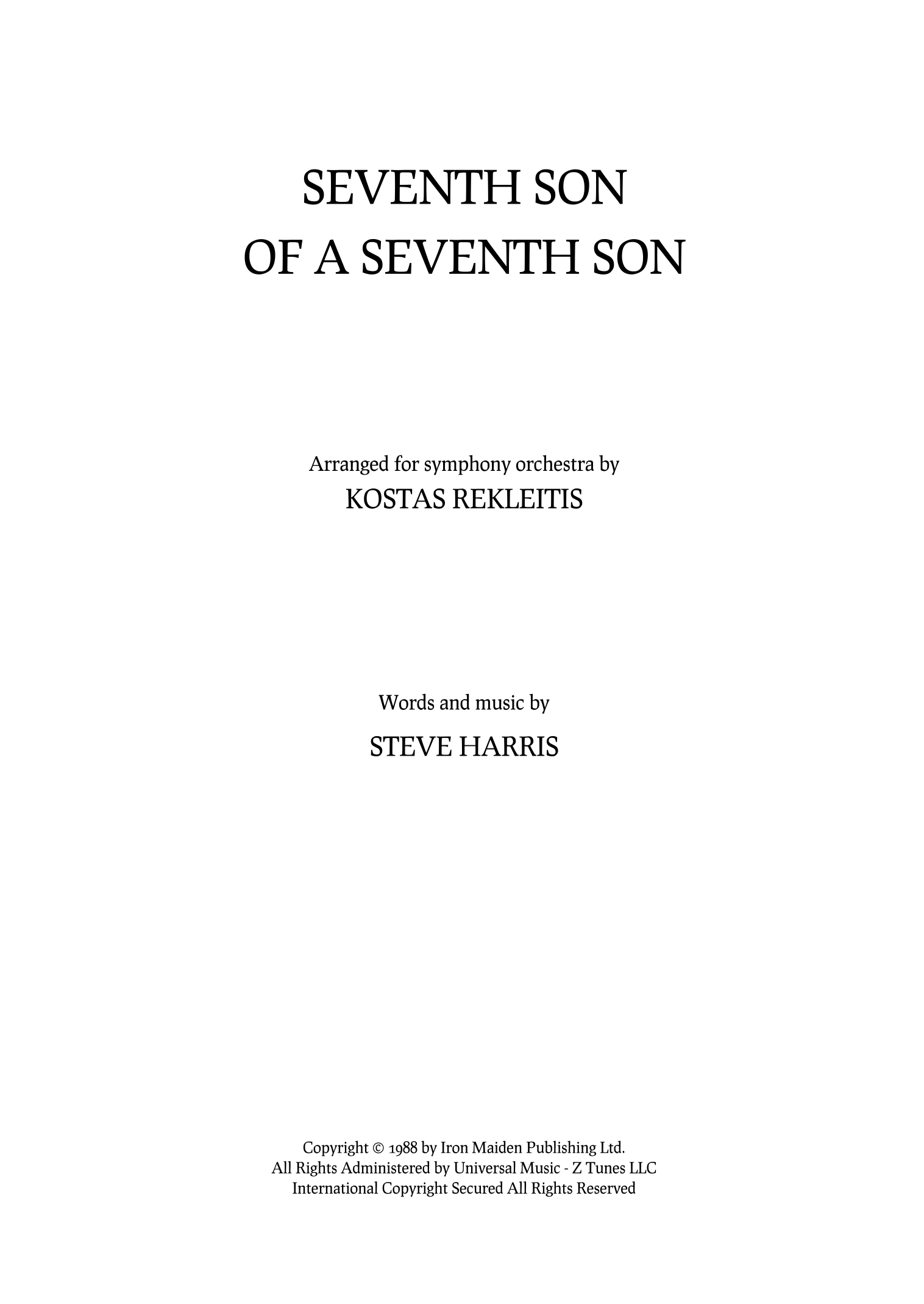 Seventh Son Of A Seventh Son - 仅总谱 (arr. Kostas Rekleitis) by Iron Maiden 管弦乐团 - 预览