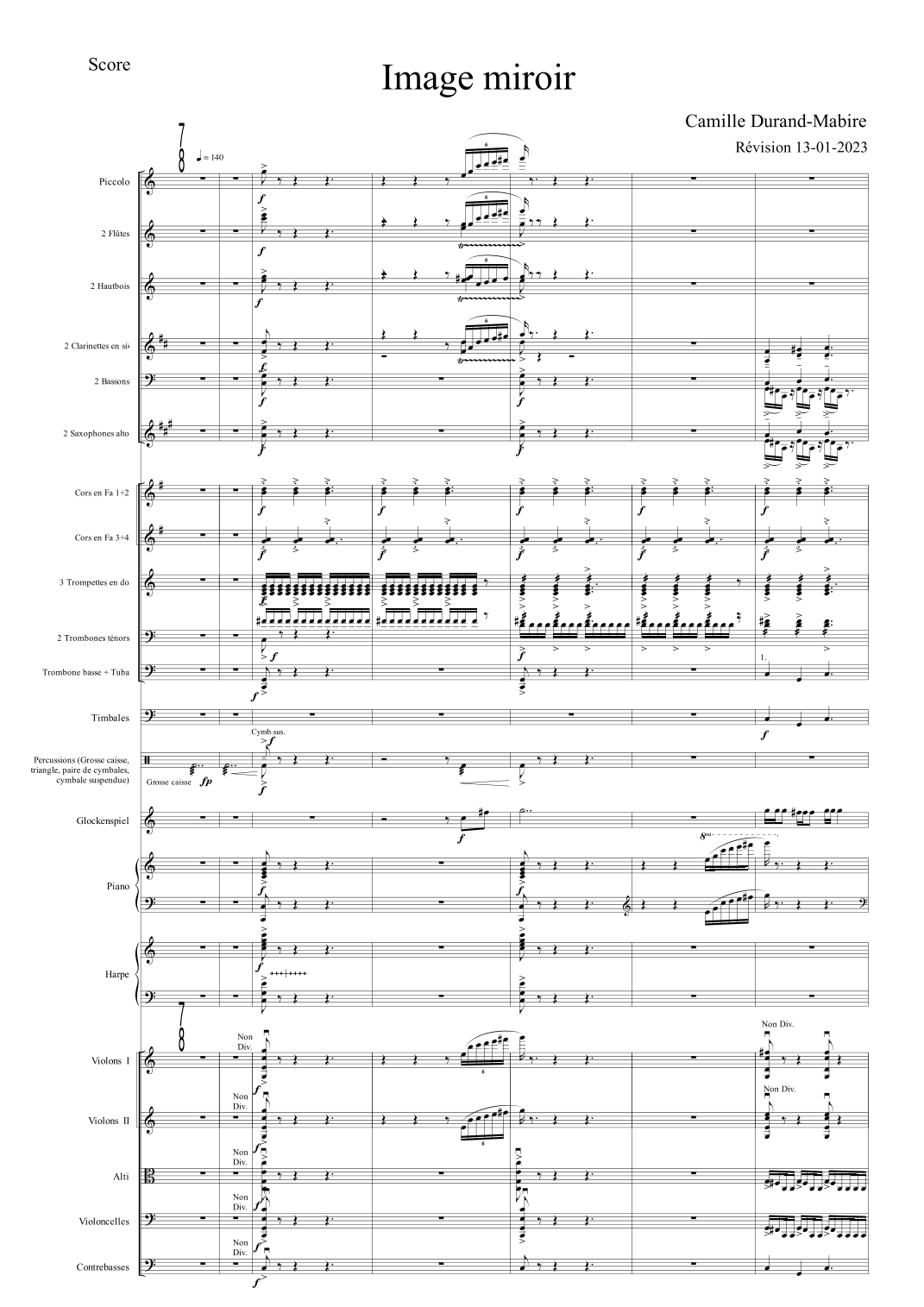【卡米尔·迪朗-马比尔《镜像》管弦乐总谱】Image Miroir by Camille Durand-Mabire Full Orchestra PDF乐谱下载
