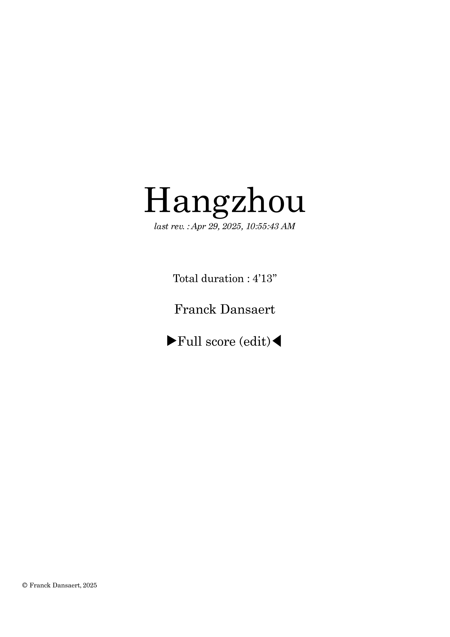 Hangzhou - Score Only by Franck Dansaert Full Orchestra