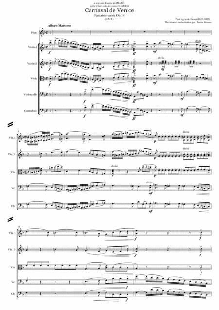 Paul Agricola Genin - Carnaval de Venice (Full Score and parts) (arr. James Strauss) by Paul Agricole Genin Chamber Orchestra