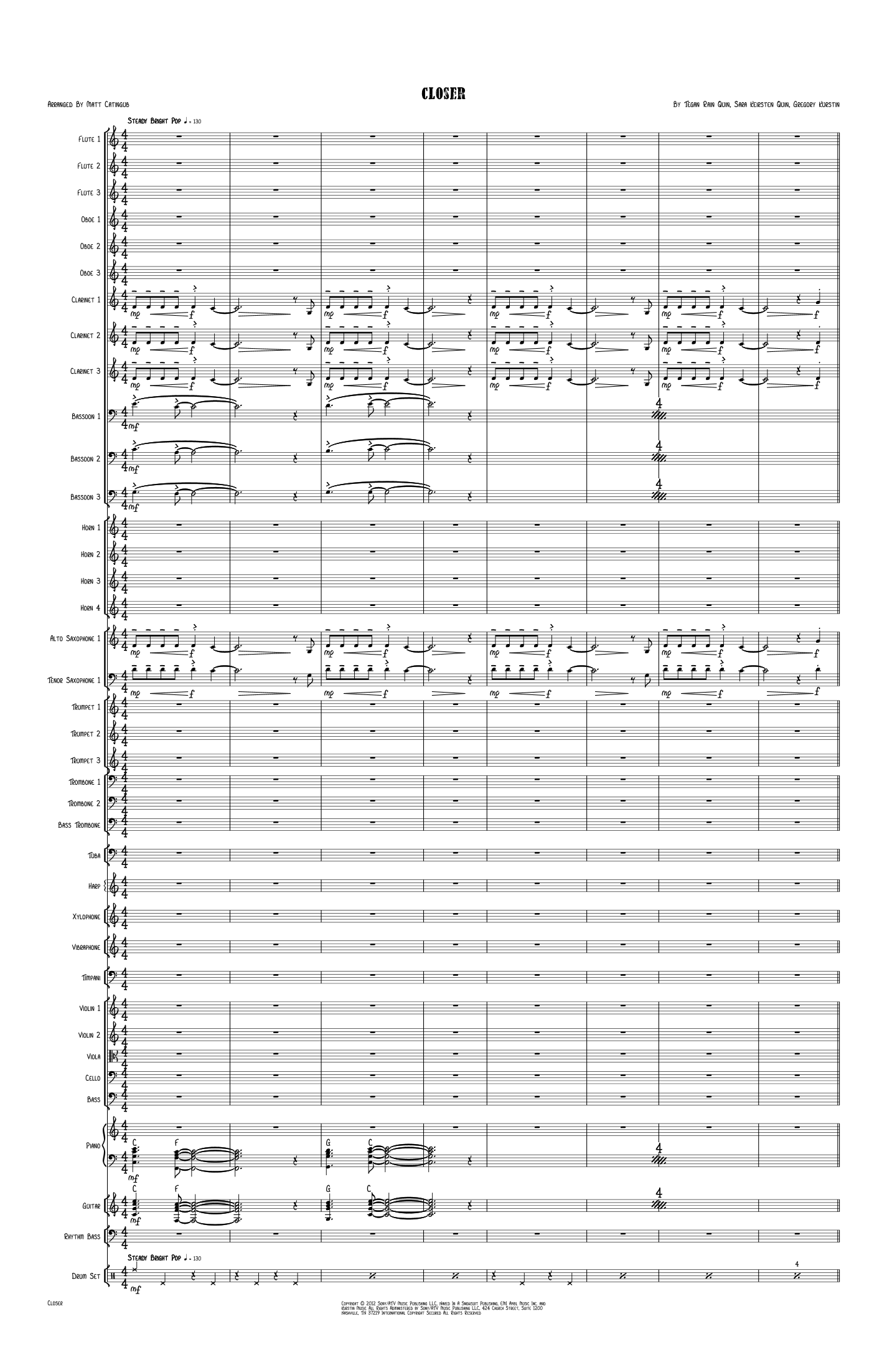 Closer (arr. Matt Catingub) by Sara Keirsten Quin Full Orchestra