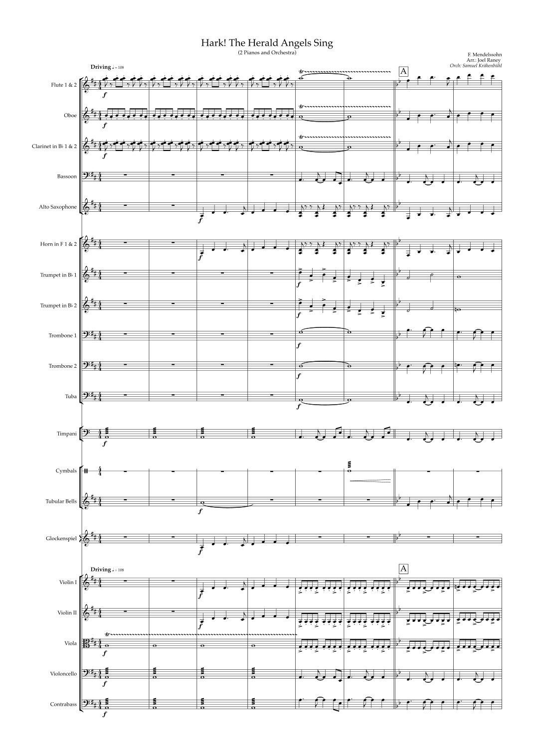 Hark! The Herald Angels Sing (arr. Samuel Krähenbühl (Based on original Piano arrangement of Joel Raney)) by Felix Mendelssohn Full Orchestra