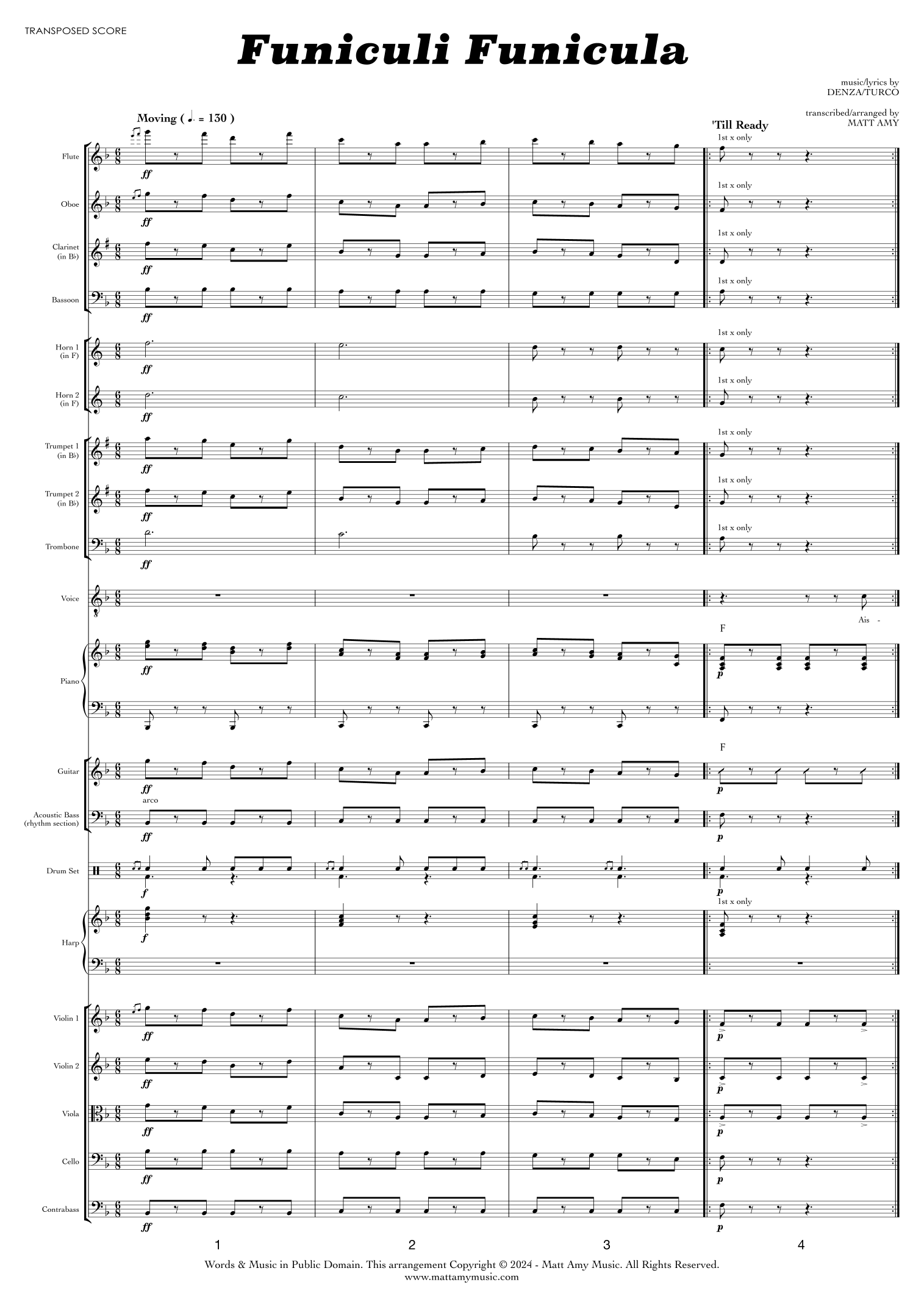 Funiculi Fanicula (arr. Matt Amy) by Luigi Denza and Peppino Turco Full Orchestra
