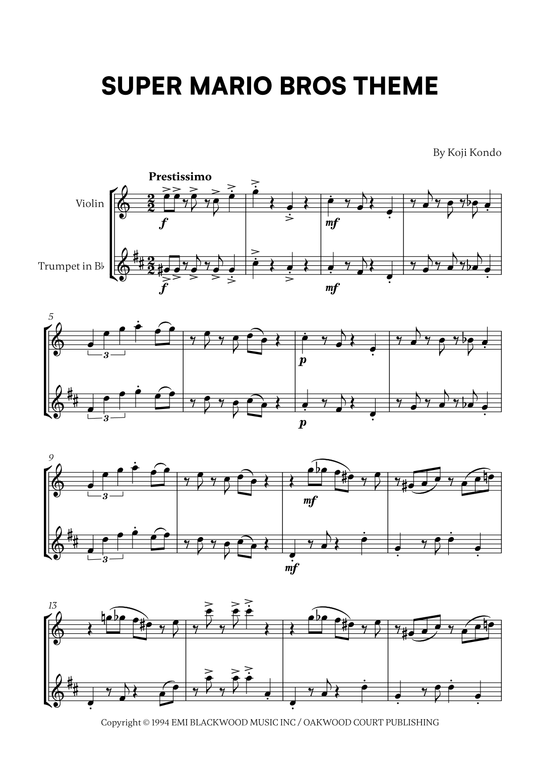 Super Mario Bros Theme (arr. Cadenza Editions) Sheet Music Koji Kondo