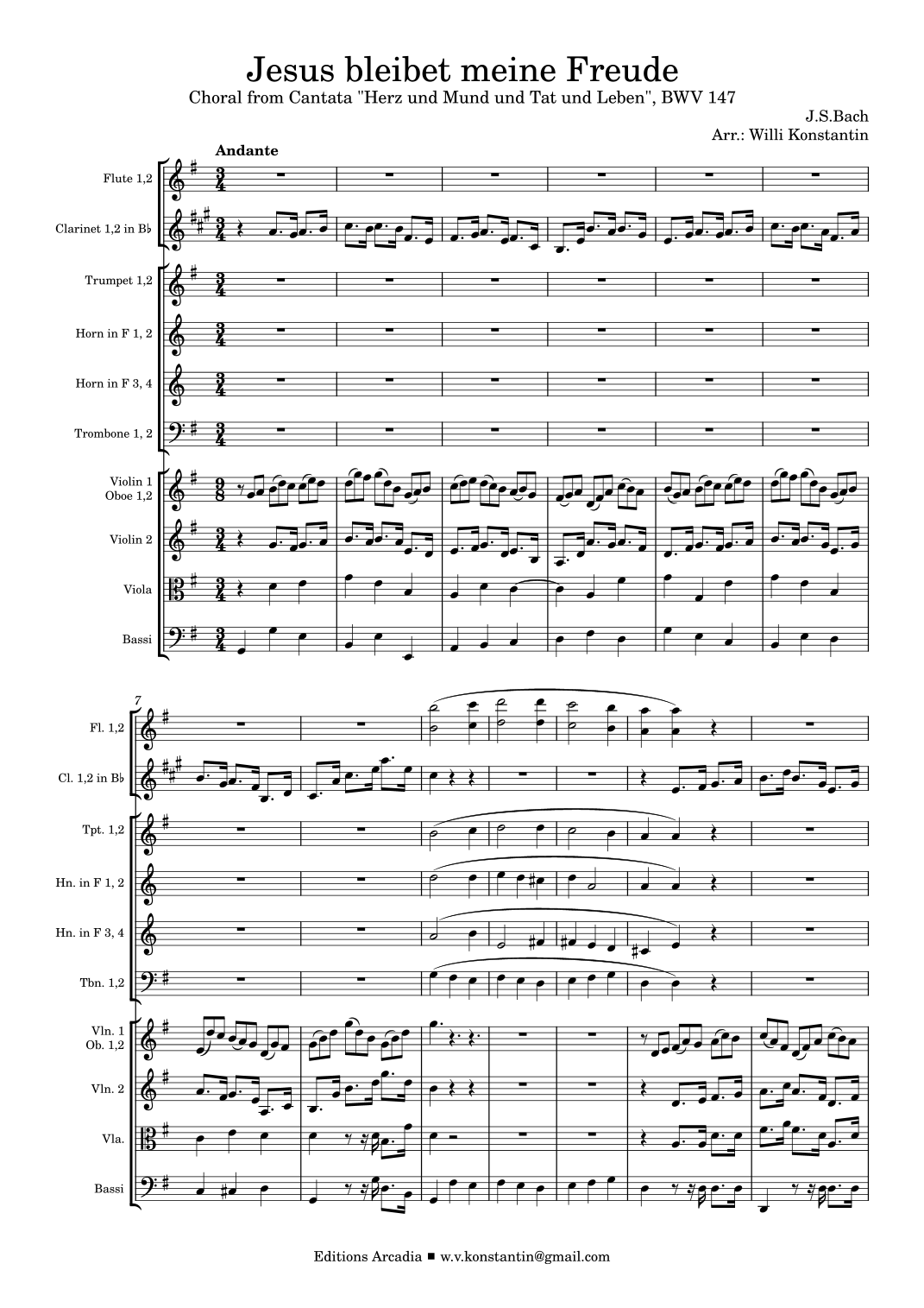 Bach: Jesus bleibet meine Freude (Jesus, joy of man's desire) Full Score arr. without choir. (arr. Willi Konstantin) by Johann Sebastian Bach Full Orchestra