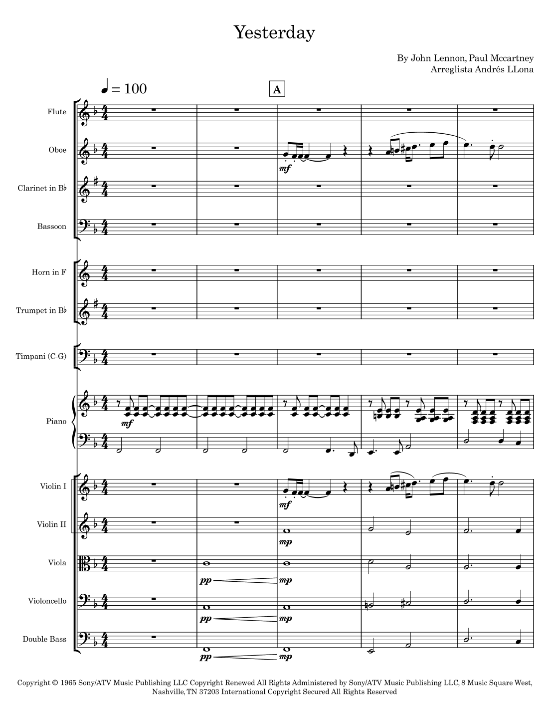 Yesterday (arr. Andrés LLona) by Adam Levine & Tony Lucca Full Orchestra