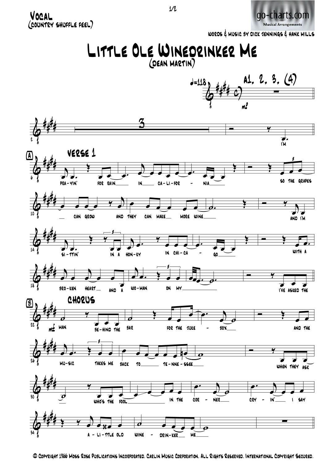 Little Ole Winedrinker Me (arr. Andy Davidson go-charts.com) by Dean Martin Full Orchestra
