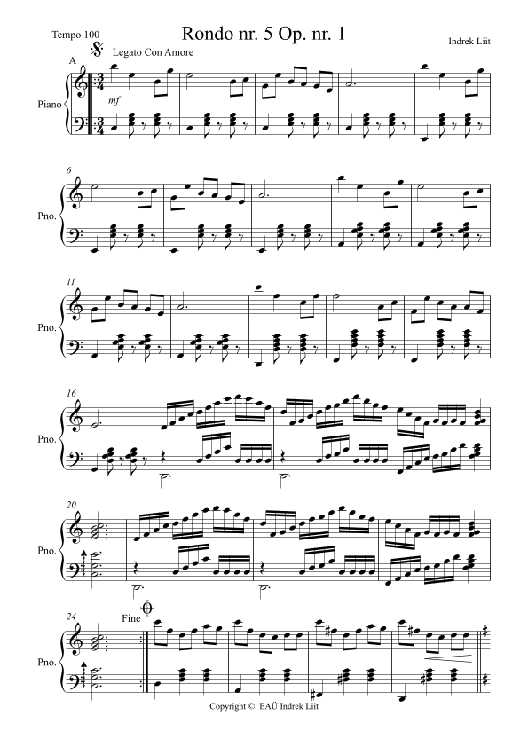 Piano rondos " Goodwill " Part 5 Sheet Music Reet Ristmägi Piano Solo