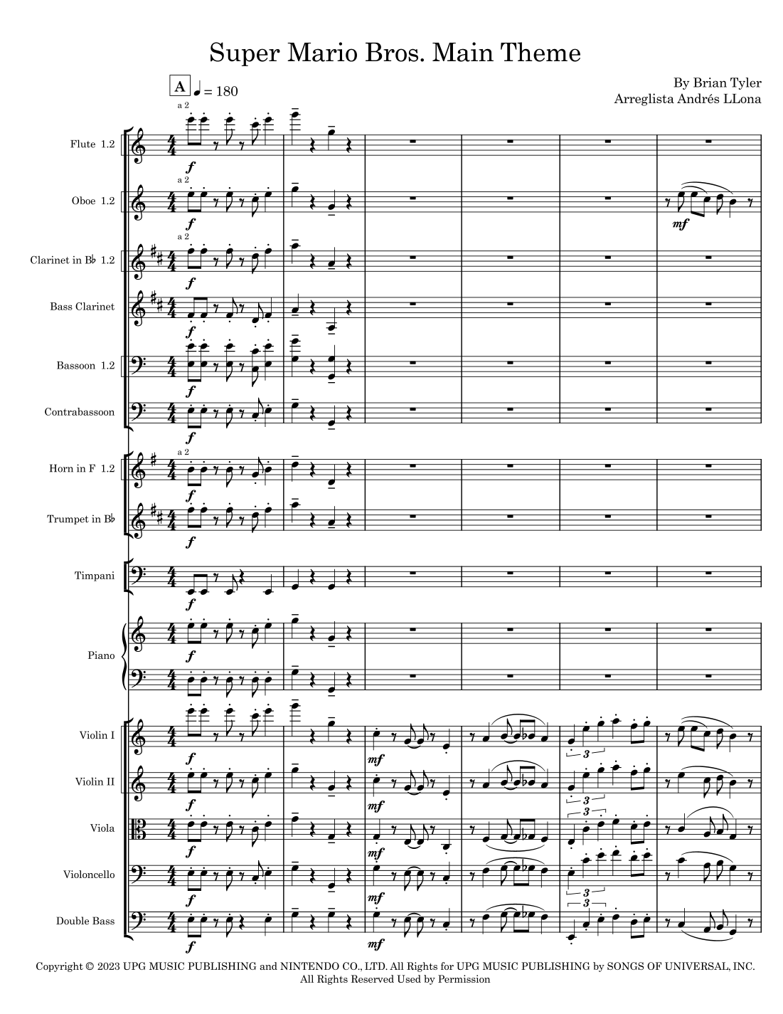 Super Mario Bros. Opus (arr. Andrés LLona) by Brian Tyler Full Orchestra