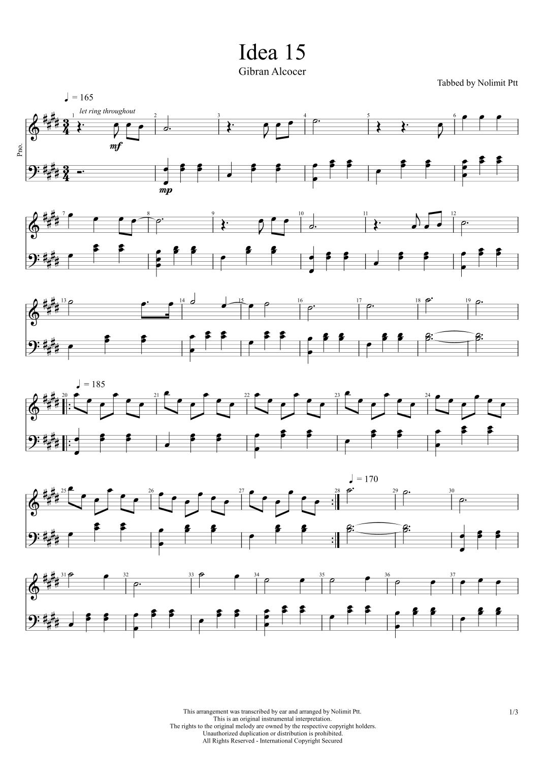 IDEA 15 POR GÏBRAN ALCOCER PARTITURAS PARA PIANO SOLO EN SHEET MUSIC DIRECT