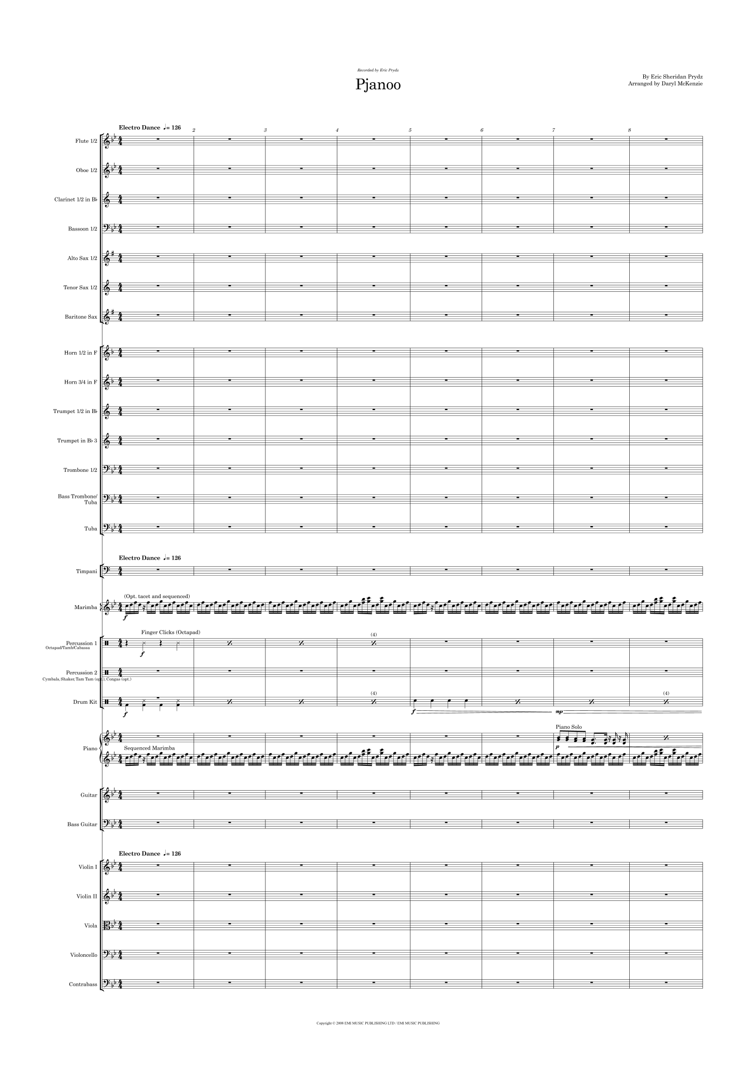 Pjanoo (arr. Daryl McKenzie) by Eric Sheridan Prydz 管弦乐团全谱 - 预览