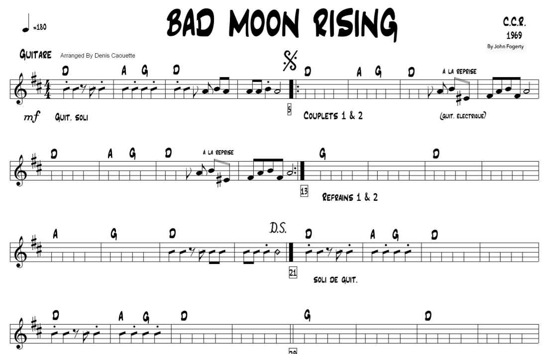 Bad Moon Rising by Creedence Clearwater Revival Sheet Music for Lead ...