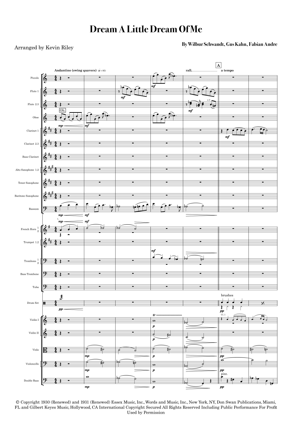 Dream A Little Dream Of Me (arr. Kevin Riley) by The Mamas & The Papas Full Orchestra