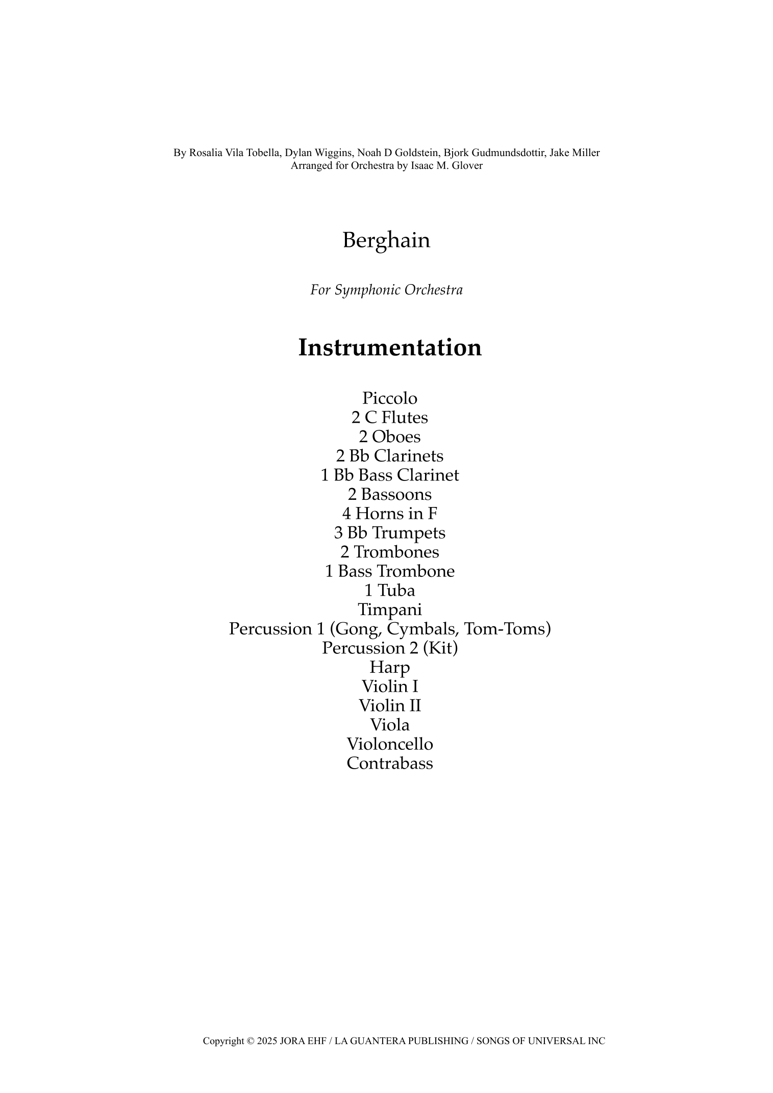Berghain (arr. Isaac M. Glover) by Rosalia Vila Tobella Full Orchestra
