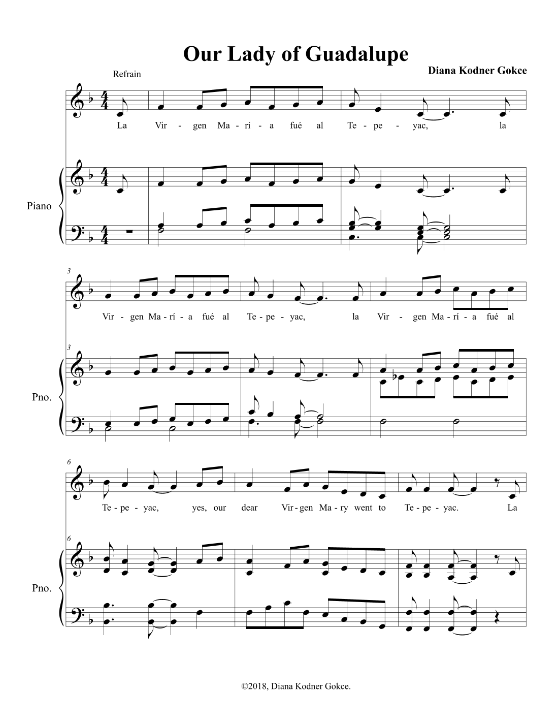 Our Lady of Guadalupe Sheet Music Diana Kodner Gokce Piano & Vocal