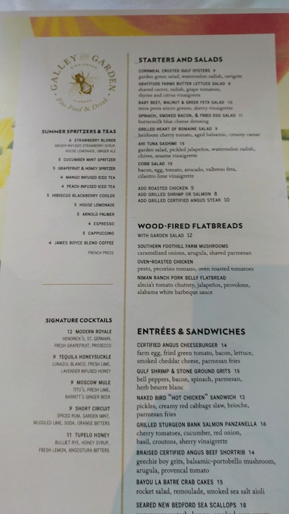 Regular Lunch Menu at Galley and Garden Birmingham