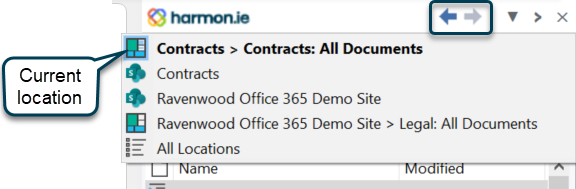 Navigation history allows you to revisit SharePoint locations.