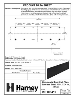 Product Data Specification Sheet Of Commercial Door Kick Plate - Matte Black Finish - Product Number KP103419