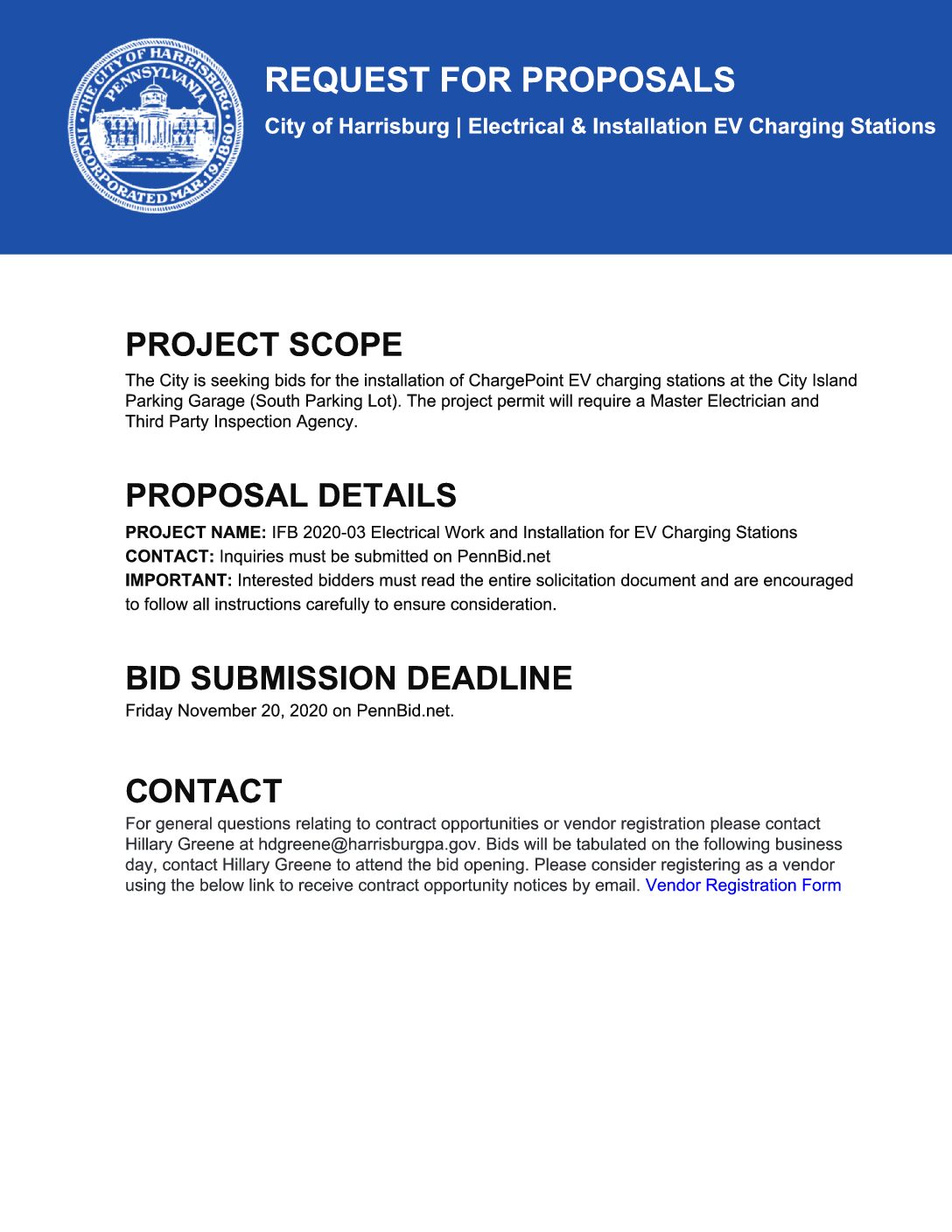 RFP Electrical & Installation EV Charging Stations City of Harrisburg