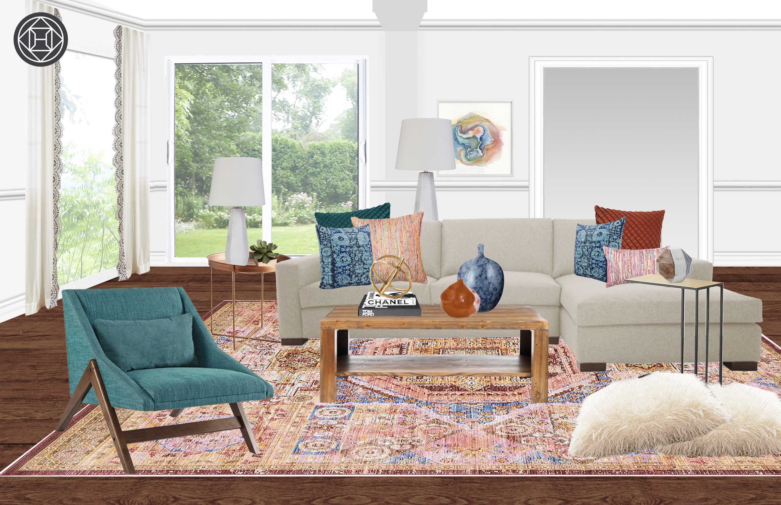 Colorful eclectic living room