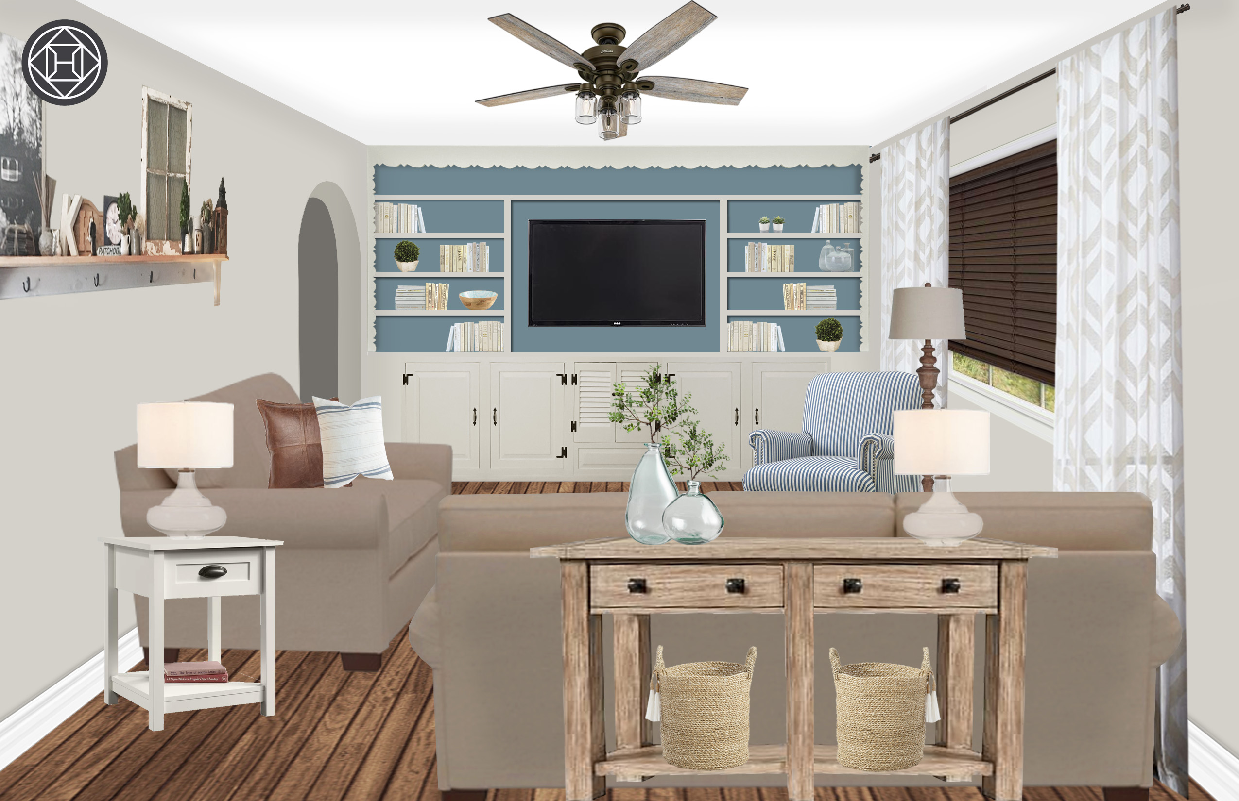 Coastal Farmhouse Living Room Design By Havenly Interior Designer
