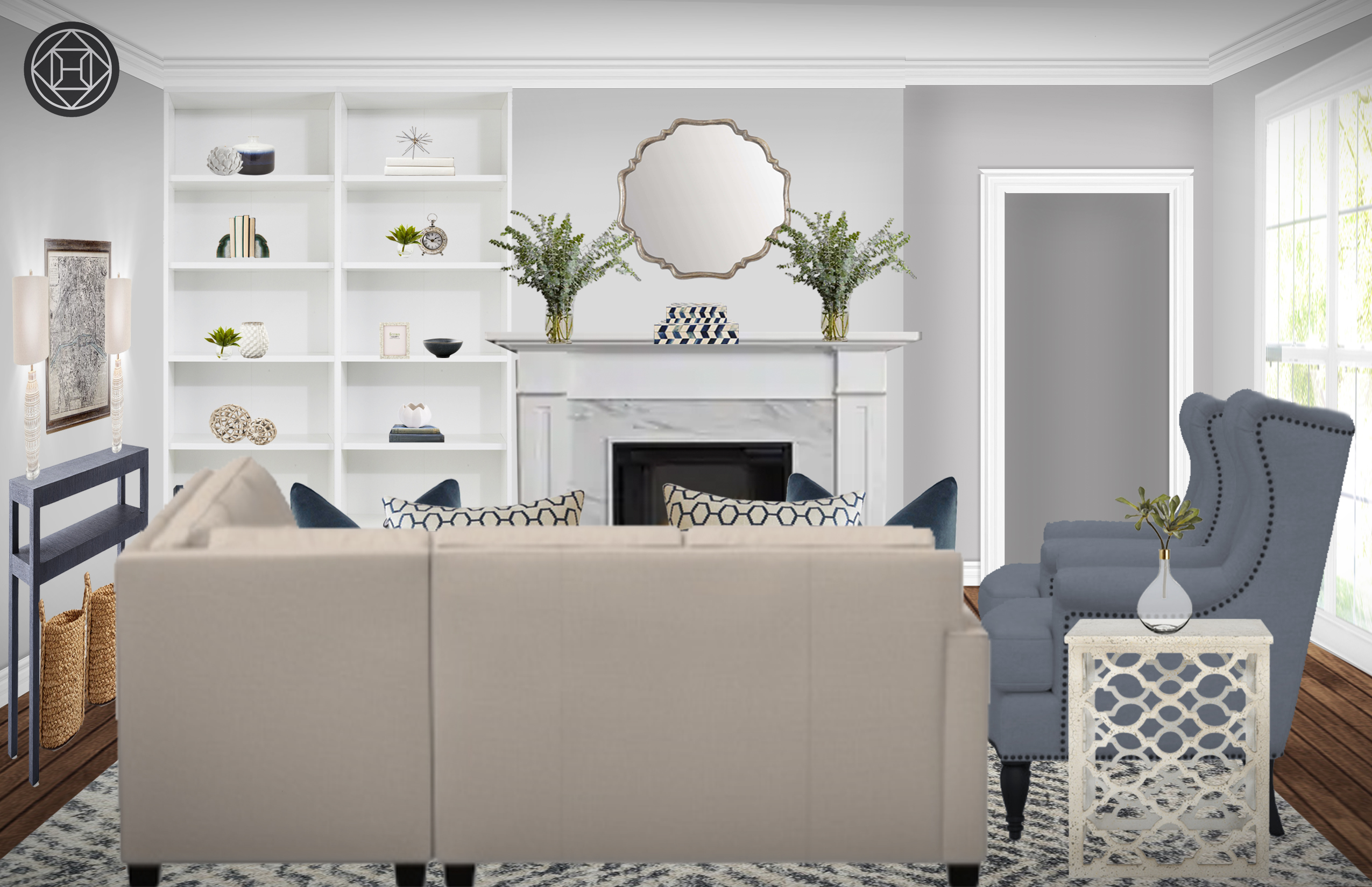 Classic transitional preppy contemporary living room by Lyndsi | Havenly
