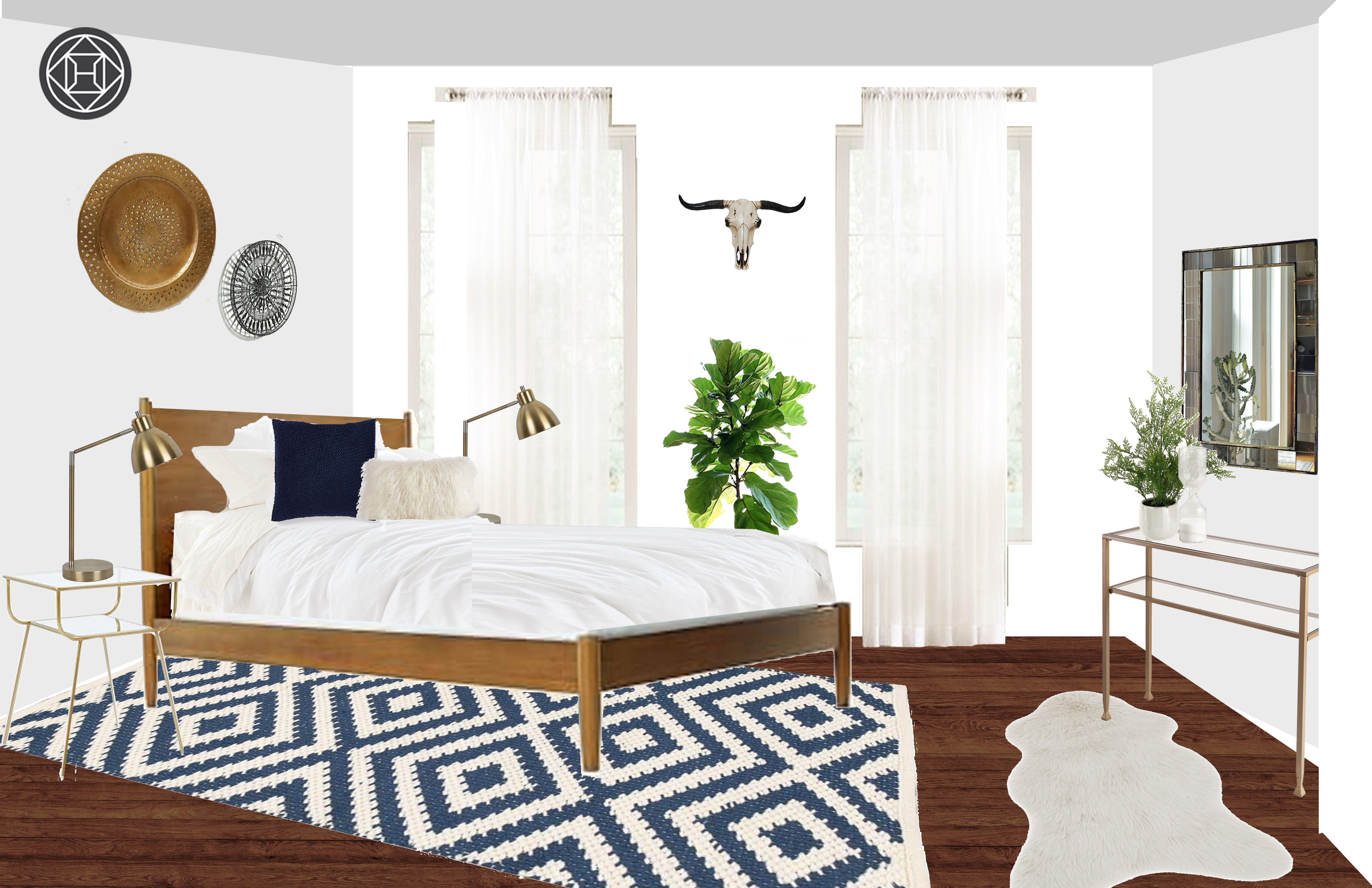 Bohemian Midcentury Modern Scandinavian Bedroom Design by Havenly