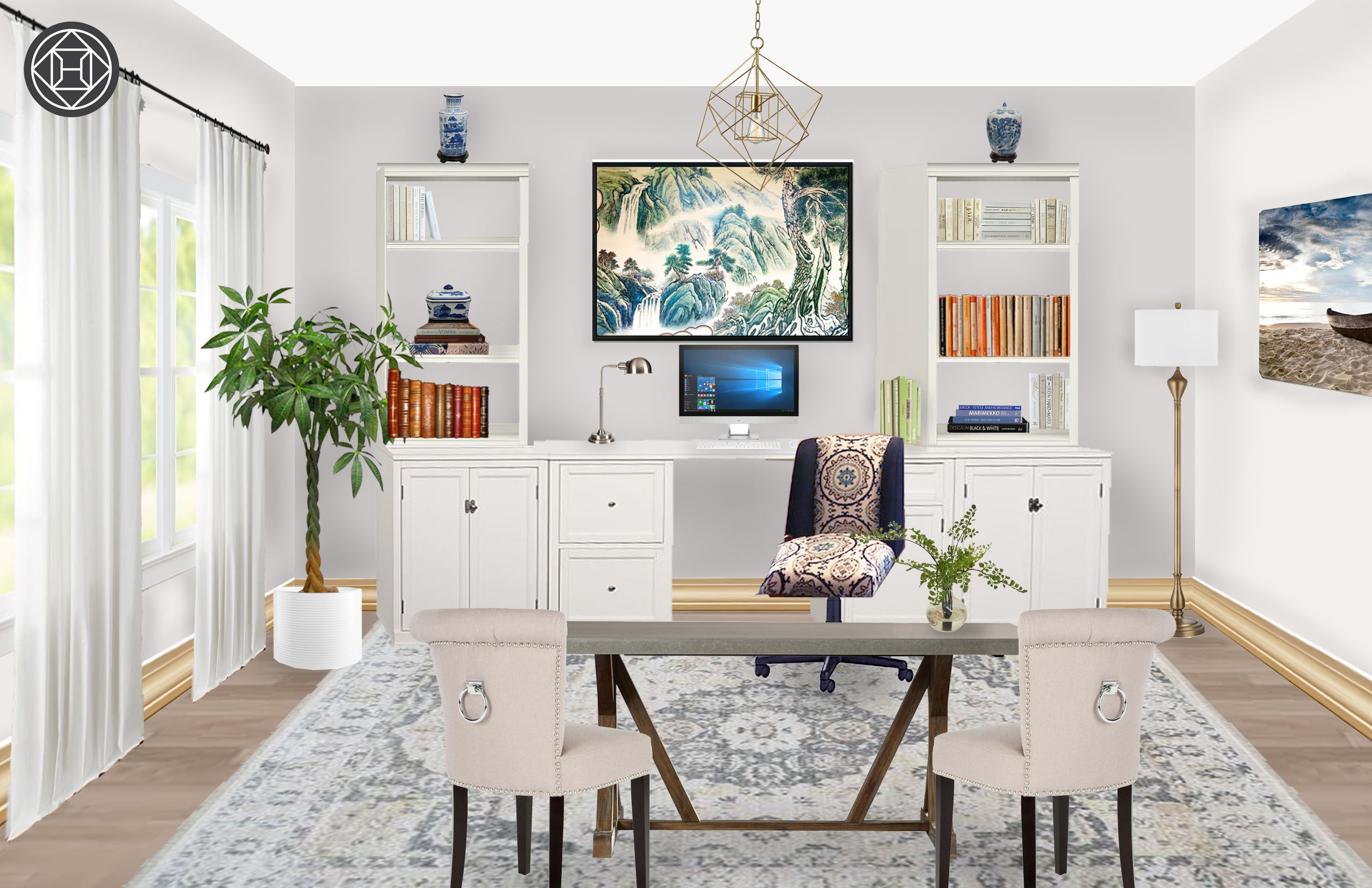 Contemporary Eclectic Office Design By Havenly Interior Designer