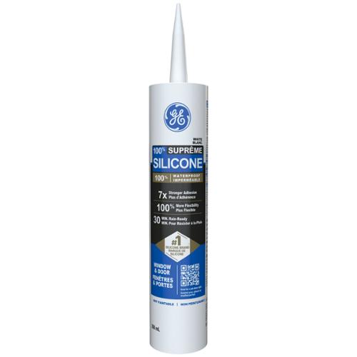 GE® Supreme Silicone Waterproof Window & Door Sealant, White, 298 mL