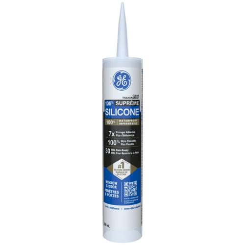 GE® Supreme Silicone Waterproof Window & Door Sealant, Clear, 298 mL