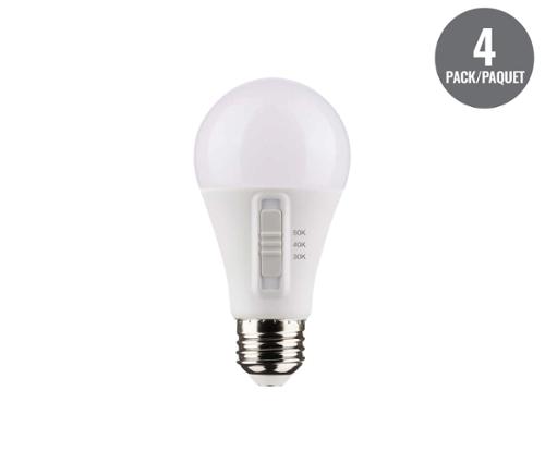 Satco® 12W LED A19 3CCT Medium Base White Bulb, 4PK