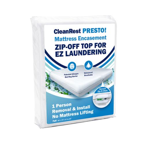 CleanRest Presto! Zip-Off Top Mattress Encasement, Full / Double, 54 x 75 x 9-18", White, Case Of 3