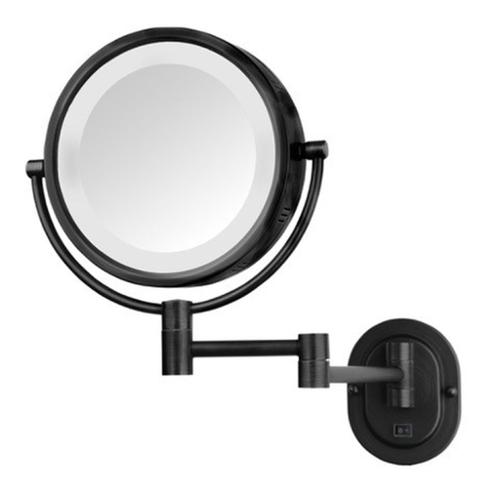 Jerdon Wall Mount Makeup Mirror Lighted, 8" Dia, Black, Direct Wire