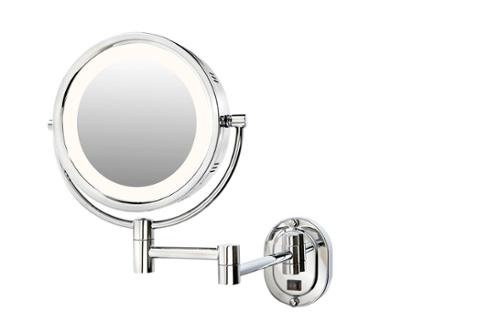 Jerdon Wall Mount Makeup Mirror Lighted, 8" Dia, Chrome, Direct Wire