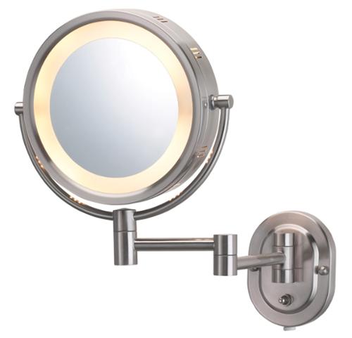 Jerdon Wall Mount Makeup Mirror Lighted, 8" Dia Nickel, Plug In