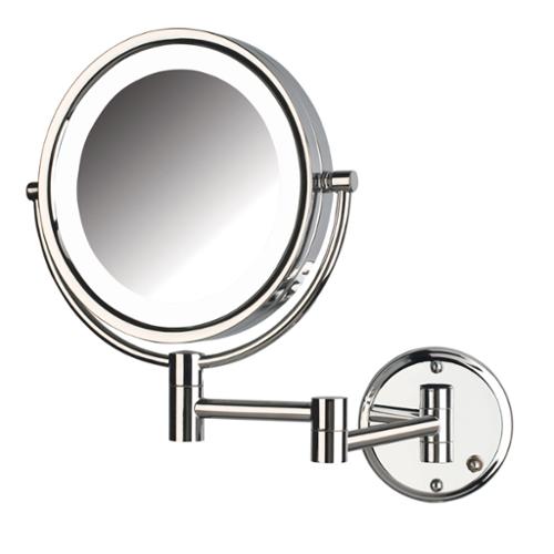 Jerdon Wall Mount Makeup Mirror Lighted, 8.5" Dia, Chrome, Direct Wire